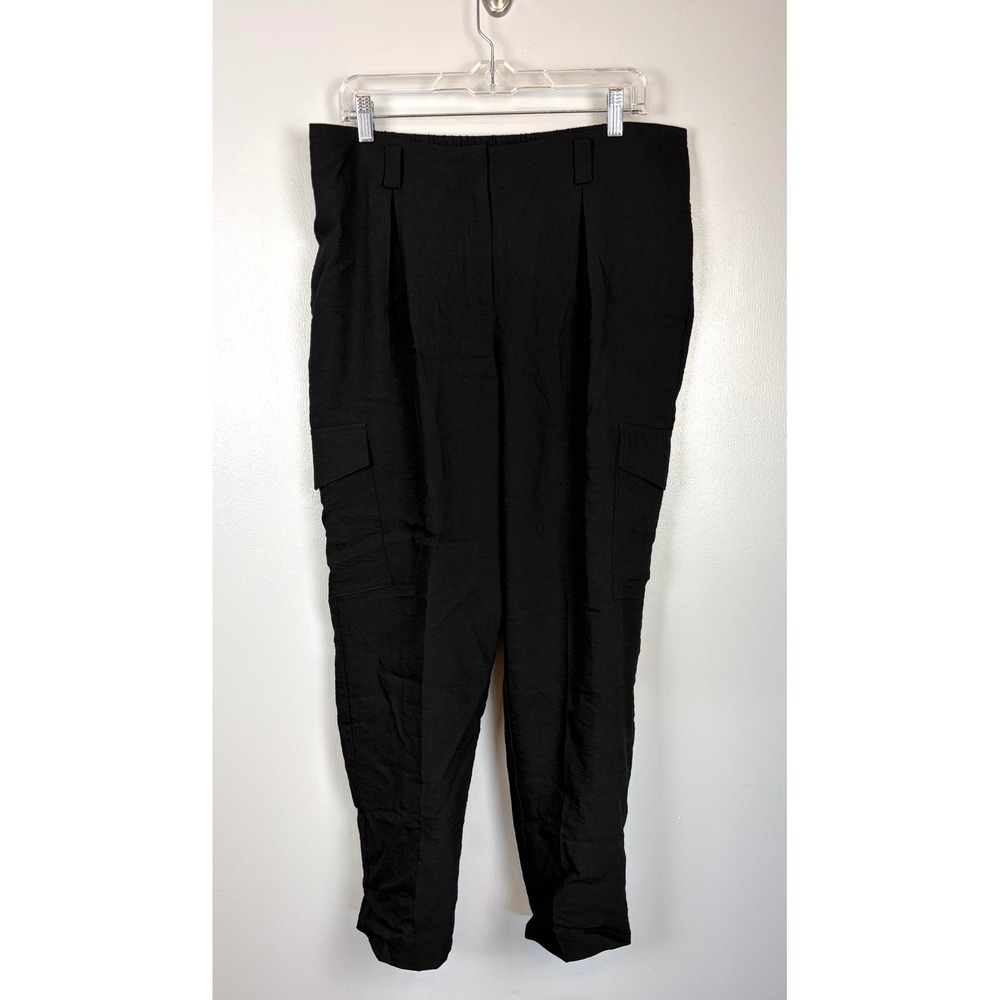 Chicos Black Pleated Cargo Pants Size 2R‎ US 12 Trousers Utility Comfort Stretch